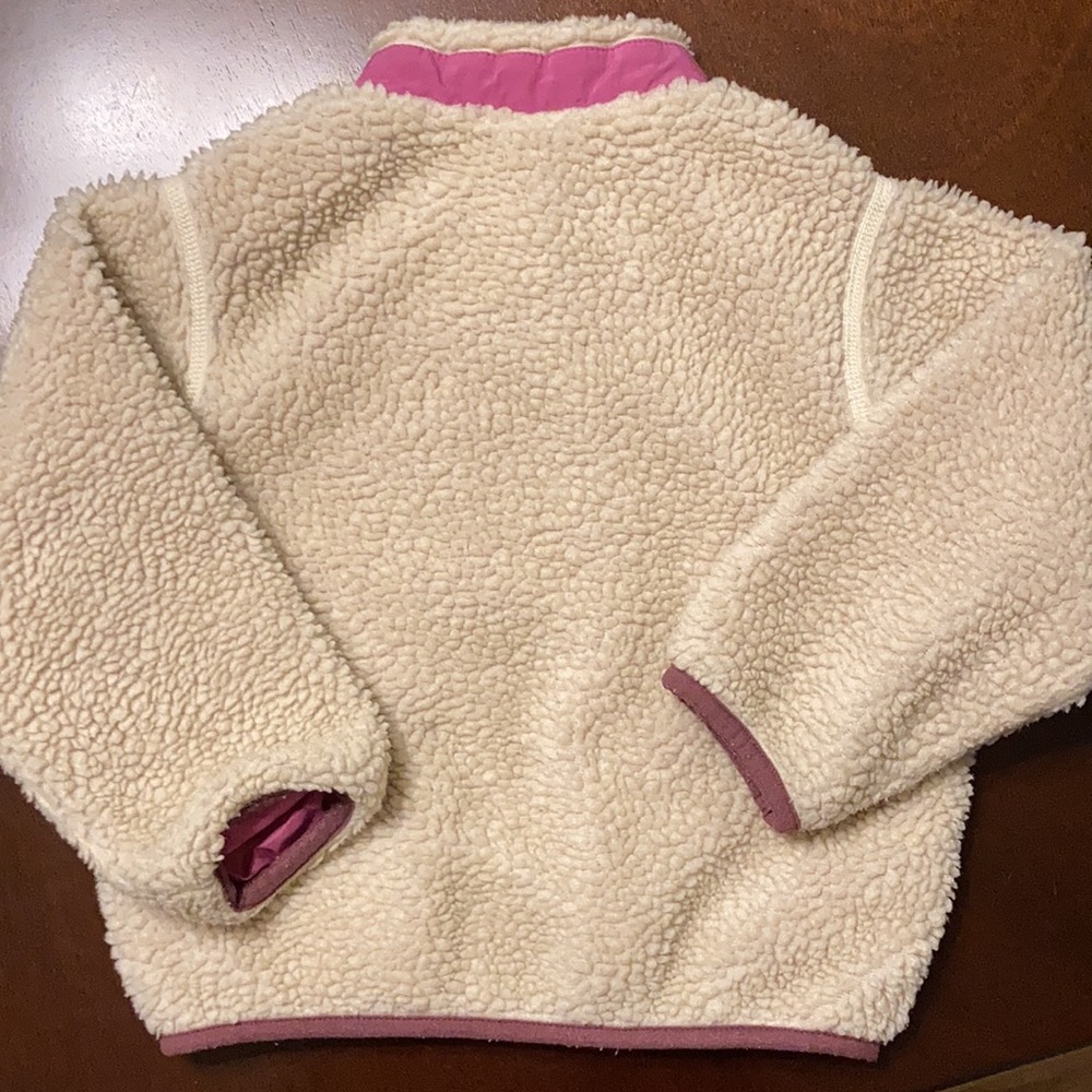 Patagonia Kids Cream Sherpa Fleece Jacket with Pink Trim - Picture 6 of 9